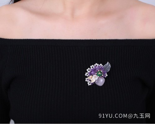 天然紫水晶珍珠粉晶贝壳花吊坠