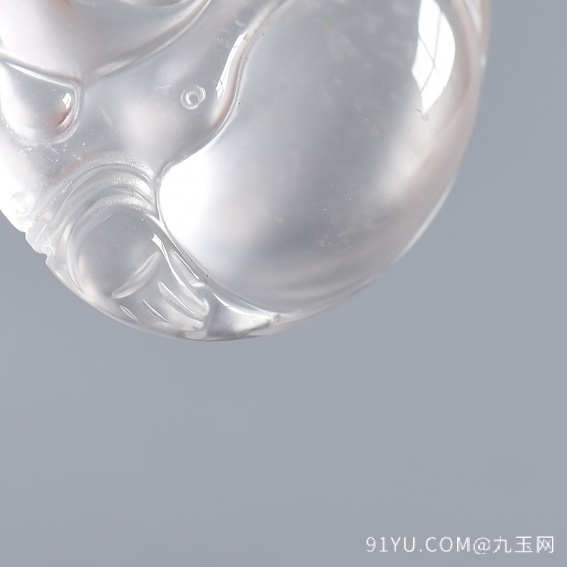 银镶锆石冰种透明水沫玉弥勒佛吊坠