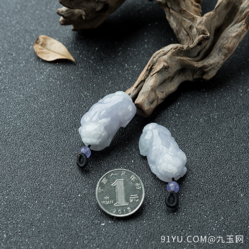 豆种紫罗兰翡翠貔貅吊坠(一对)