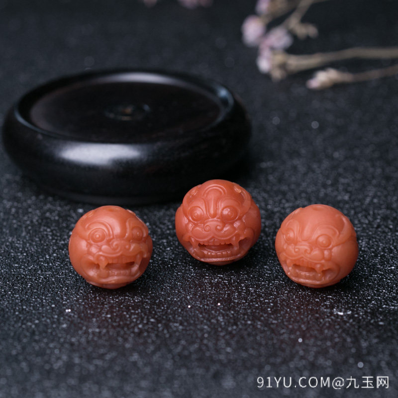 柿子红南红貔貅圆珠配件套装(三件)
