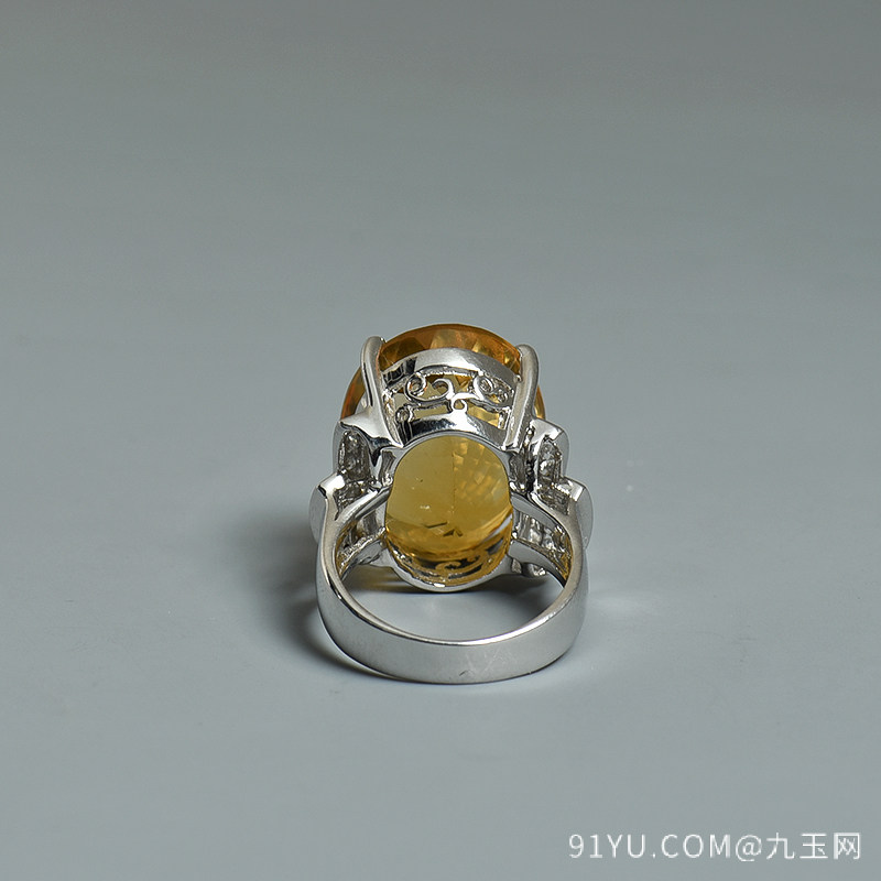银镶锆石黄水晶戒指
