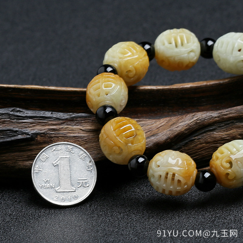 豆种黄翡寿字手串