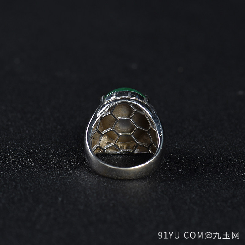 18k糯种深绿翡翠戒指