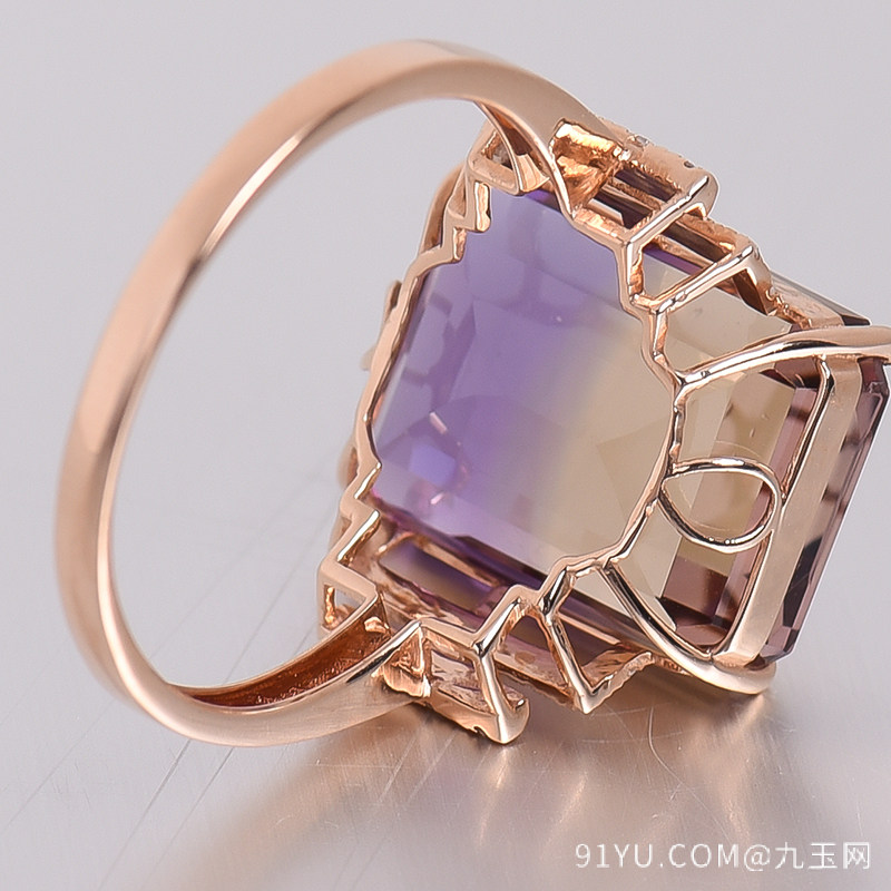 18K金镶钻天然紫黄水晶戒指