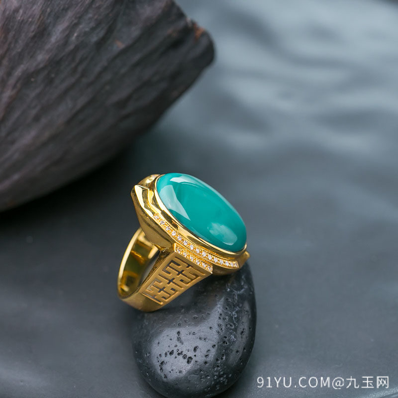 18K高瓷玉化蓝绿绿松石戒指