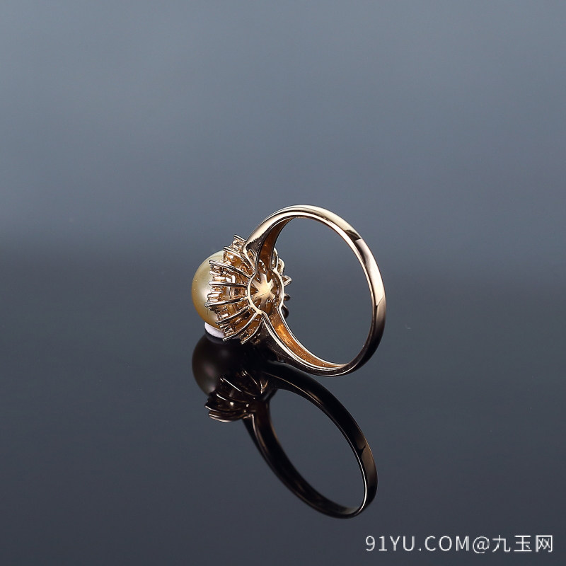 18K金镶钻金色珍珠戒指
