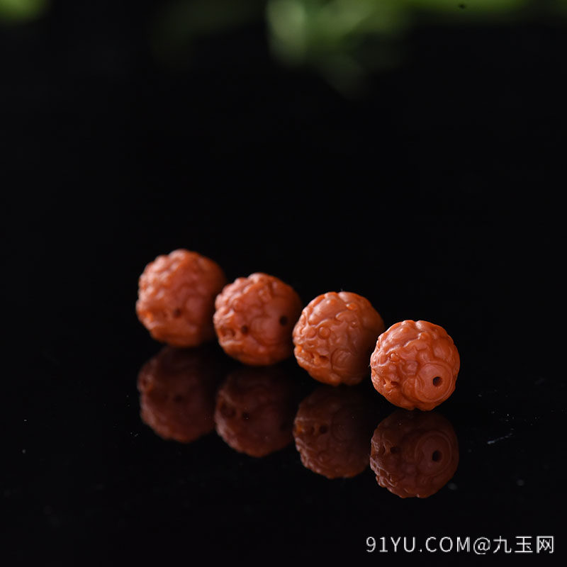柿子红南红龙珠圆珠配件(4件)