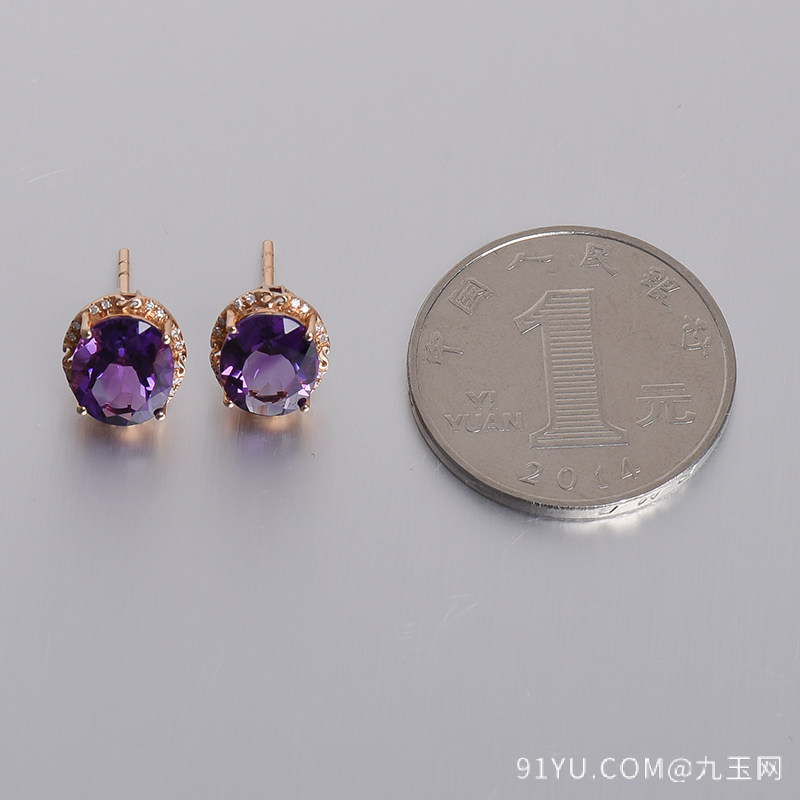18K金镶钻紫水晶耳钉
