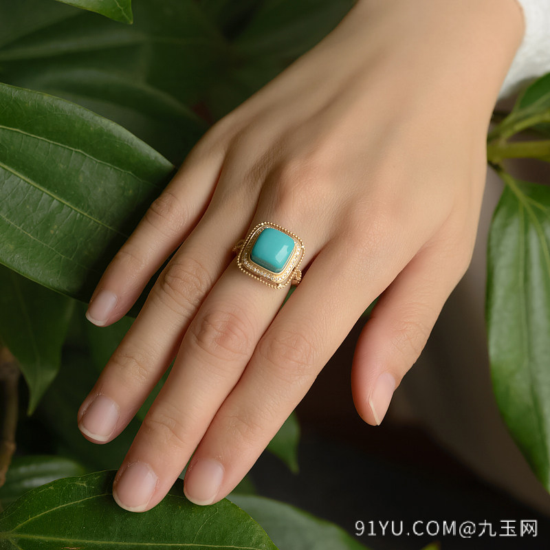 18K高瓷玉化蓝绿松石戒指