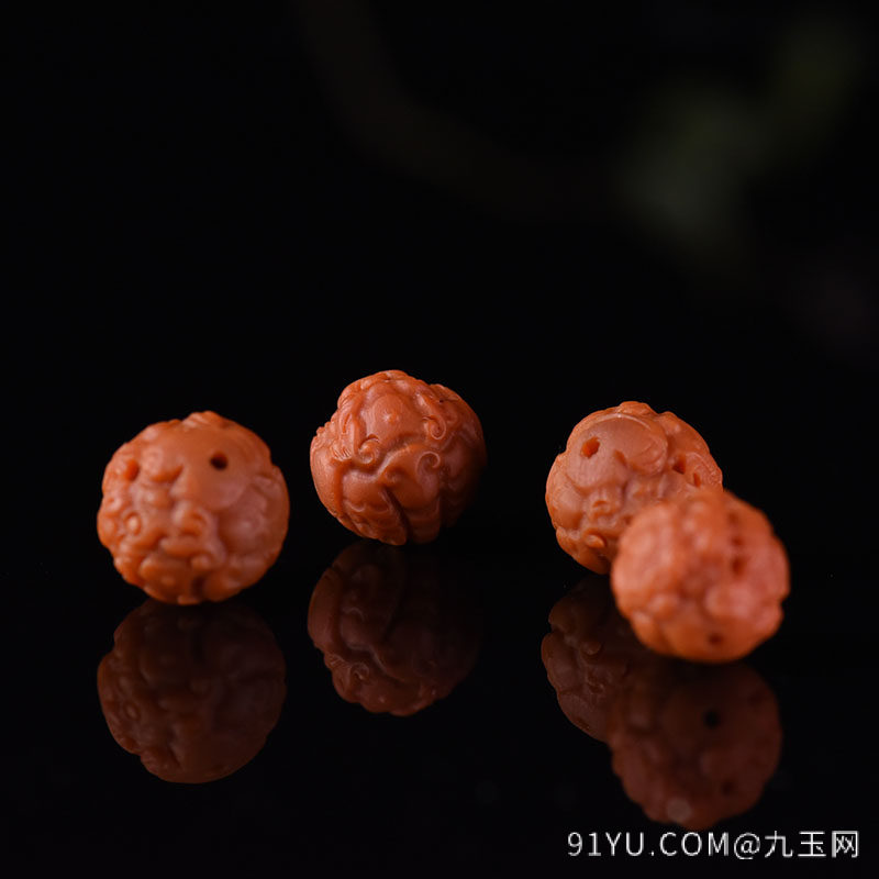 柿子红南红龙珠圆珠配件(4件)