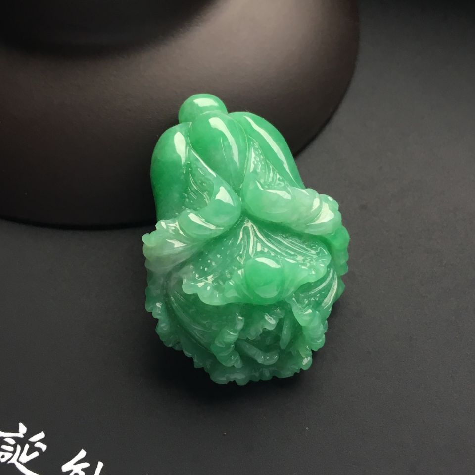 糯冰種豆色白菜掛件