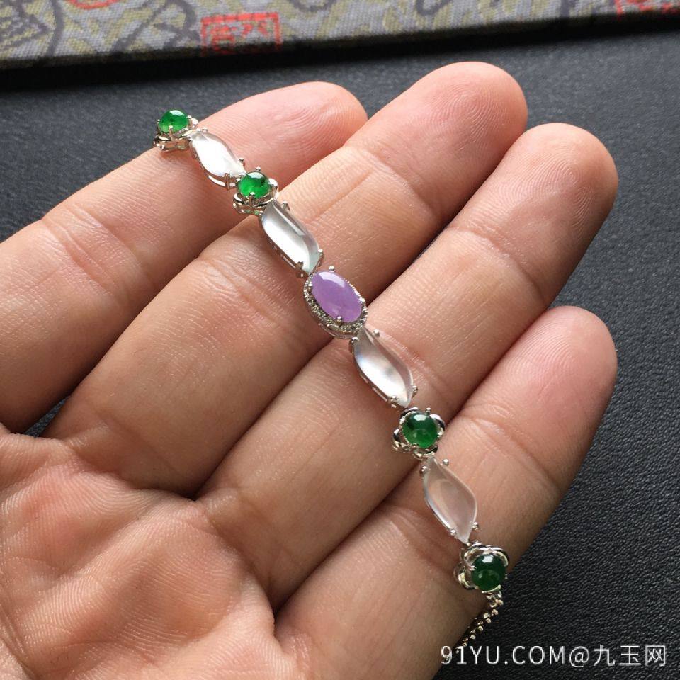 镶白金钻石冰种无色/糯冰种翠绿/紫罗兰手链