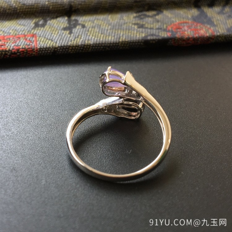 冰种/糯冰种翠色/紫罗兰镶白金钻石戒指