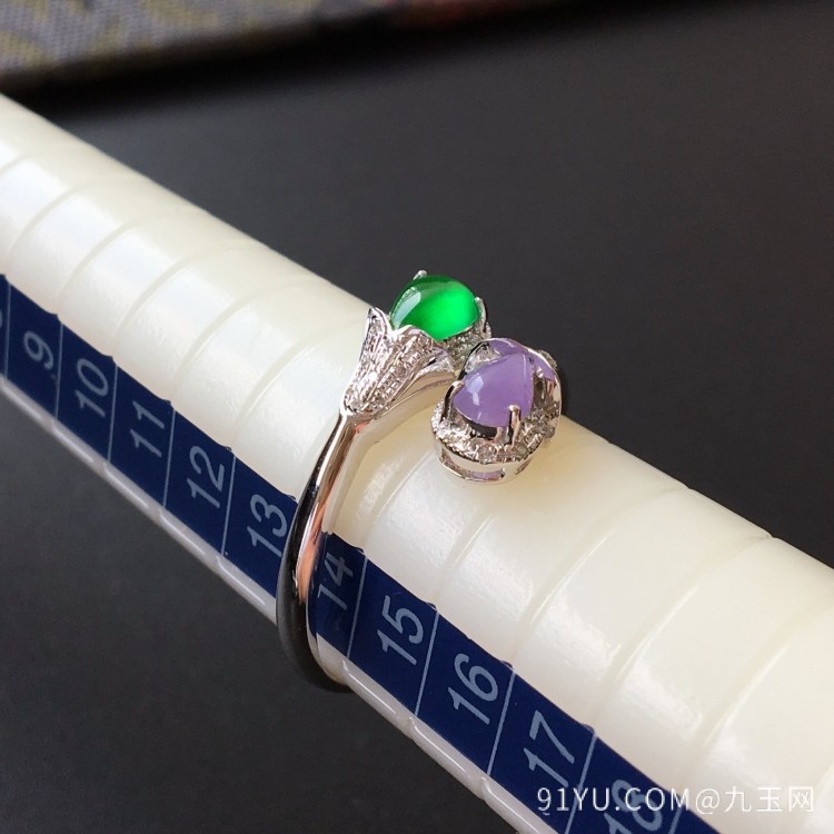 冰种/糯冰种翠色/紫罗兰镶白金钻石戒指