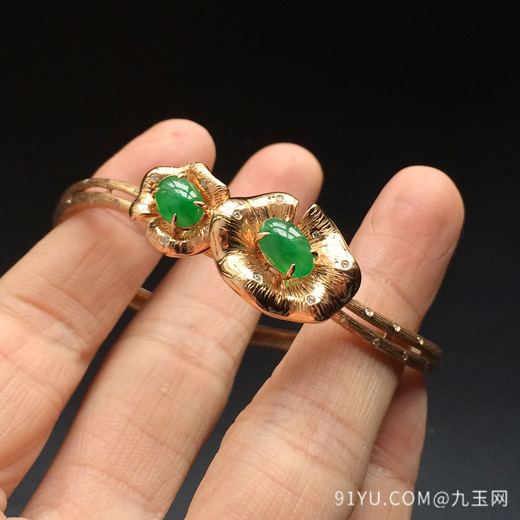 冰种正阳绿镶玫瑰金钻石手镯(58.1mm)