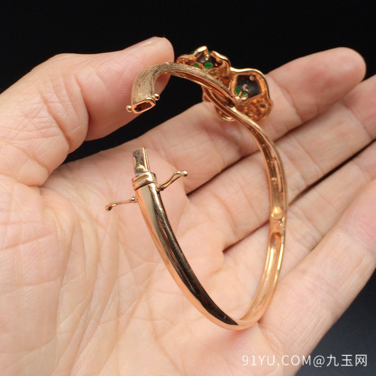 冰种正阳绿镶玫瑰金钻石手镯(58.1mm)