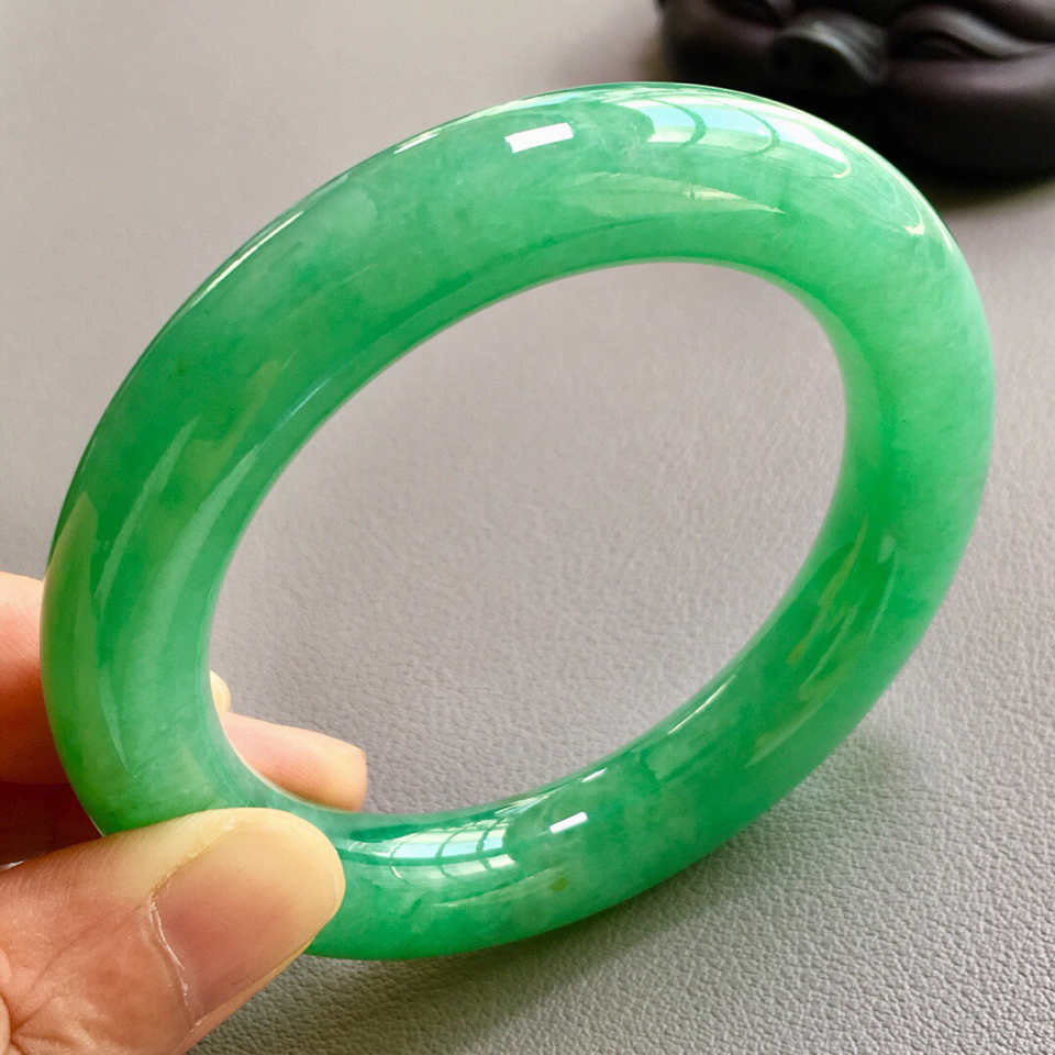 冰种苹果绿圆条手镯(54.5mm)翡翠