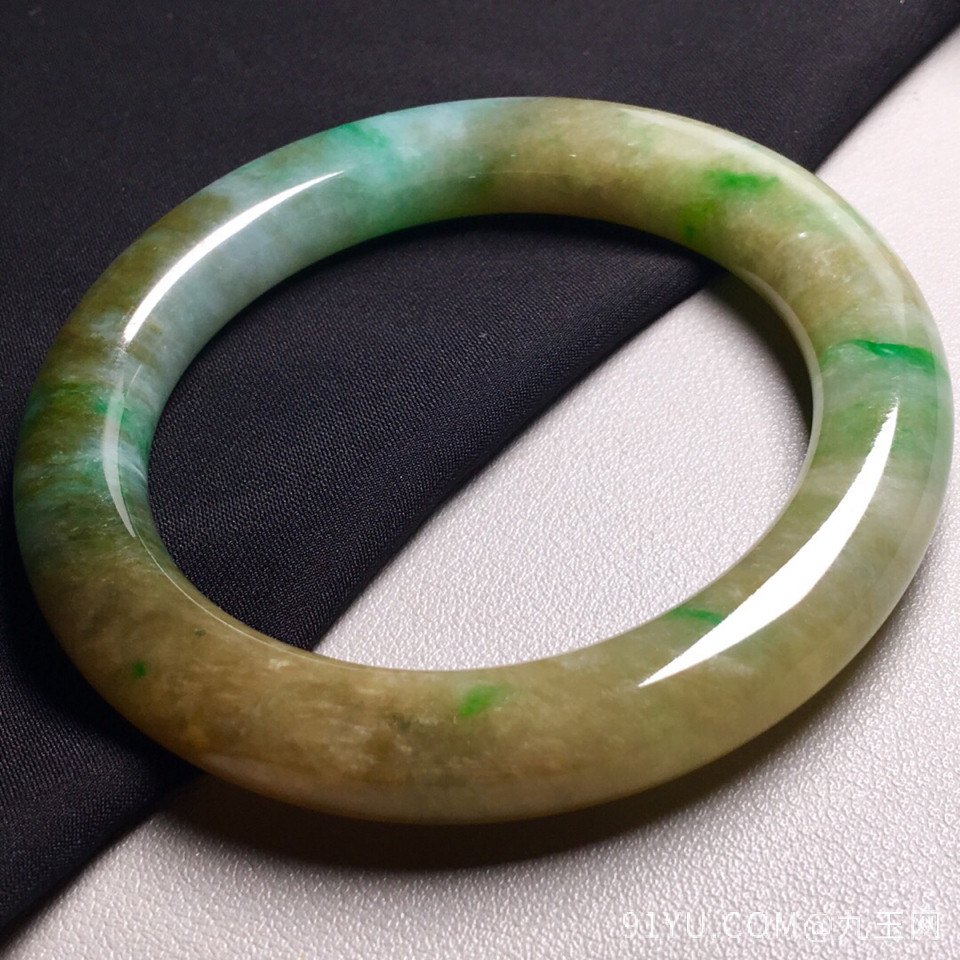 糯冰种黄加绿圆条手镯(59.3mm)翡翠