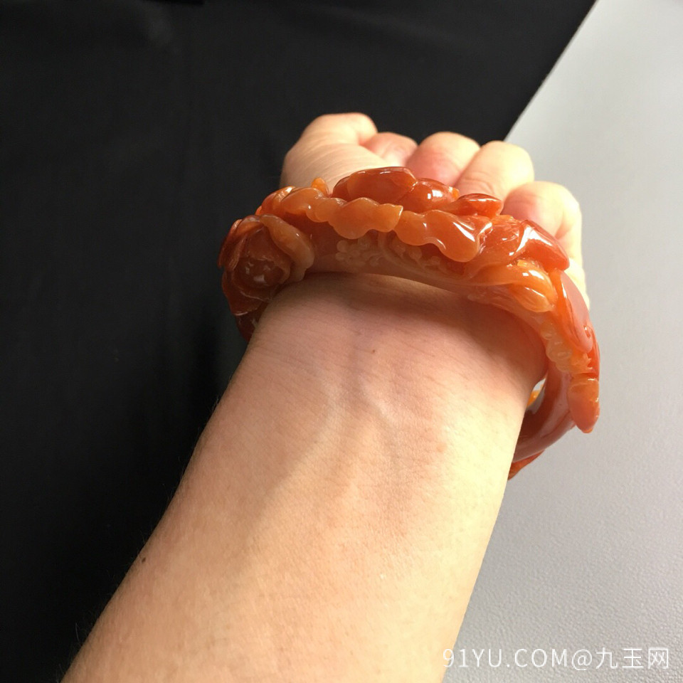 细糯种红黄翡花开富贵手镯(59.6mm)翡翠