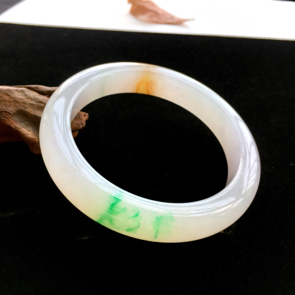 细糯种黄加绿手镯(54.8mm)翡翠