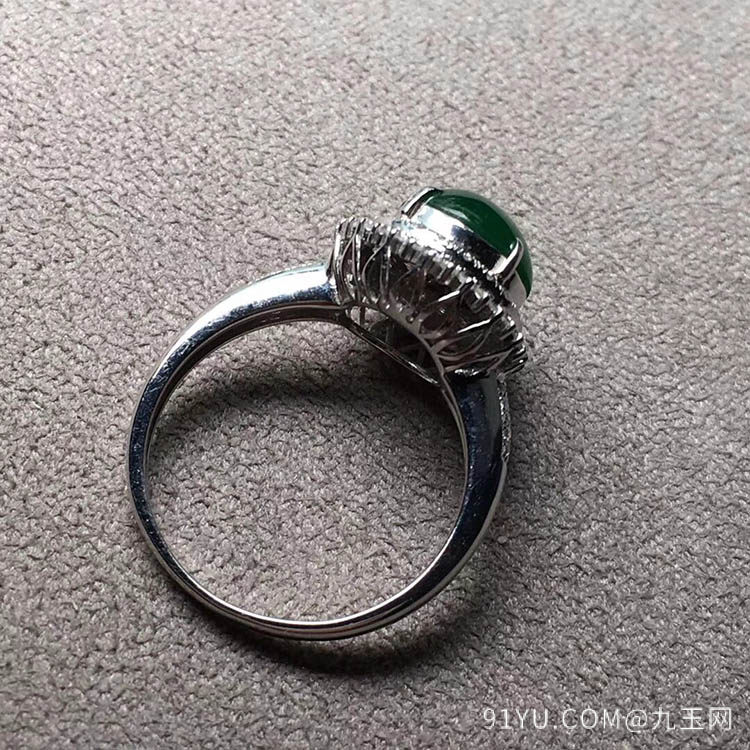 帝王绿冰种圆形翡翠戒指