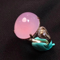 粉紫色蛋面冰种翡翠戒指