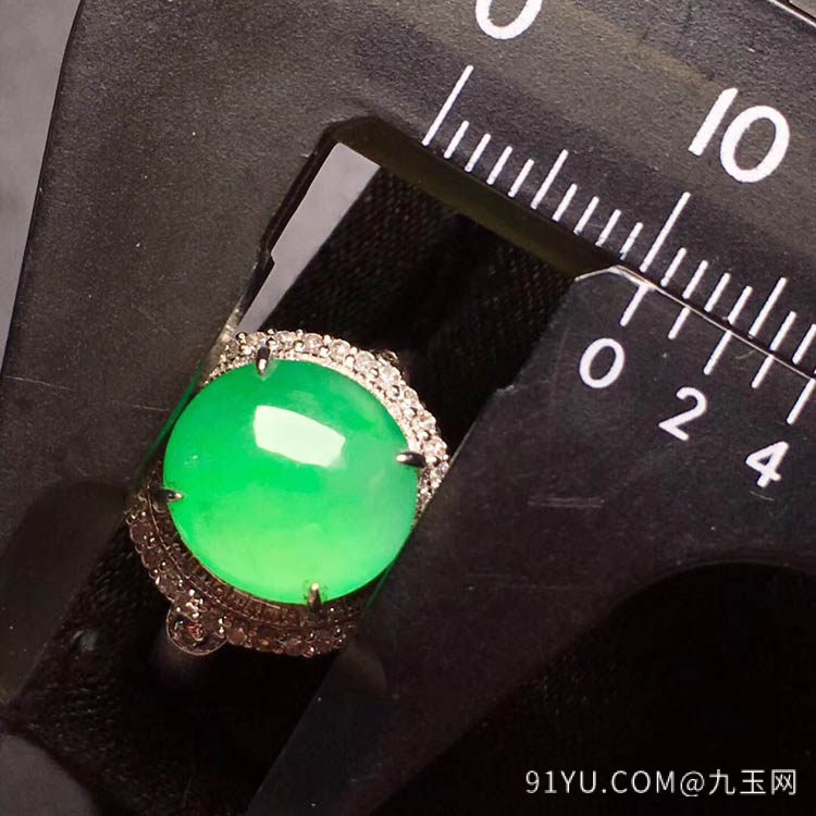 冰种正阳绿翡翠戒指（圆形）