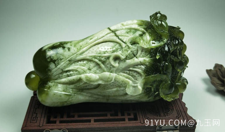 天然岫玉雕刻白菜清清白白手把件 13*6*4.3cm