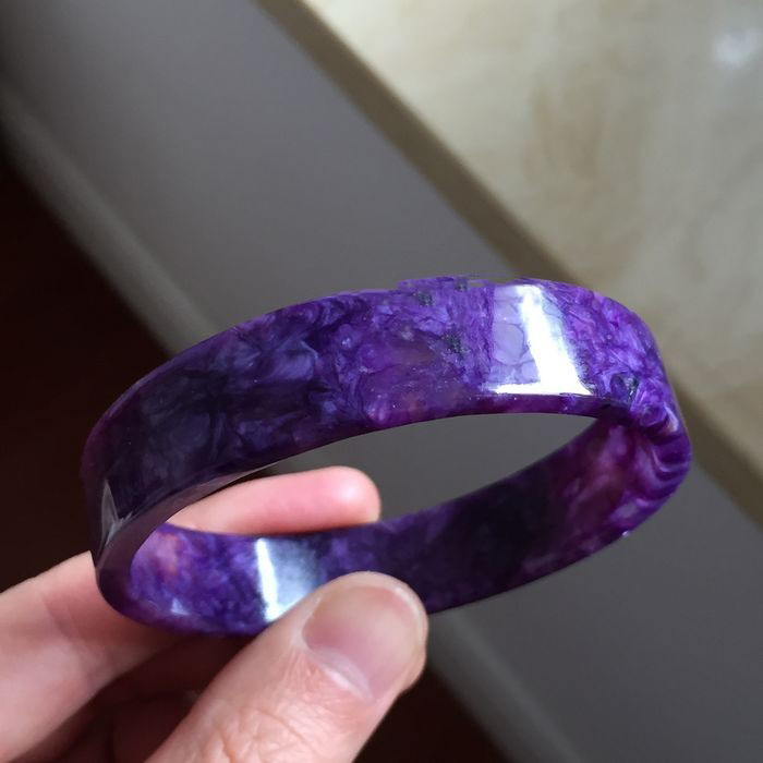 天然冰种玉化紫龙晶手镯 圈口60mm尺寸14*4mm