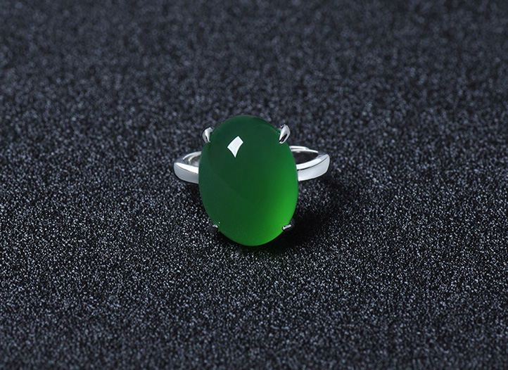 天然绿玉髓S925银镶嵌戒指 开口设计