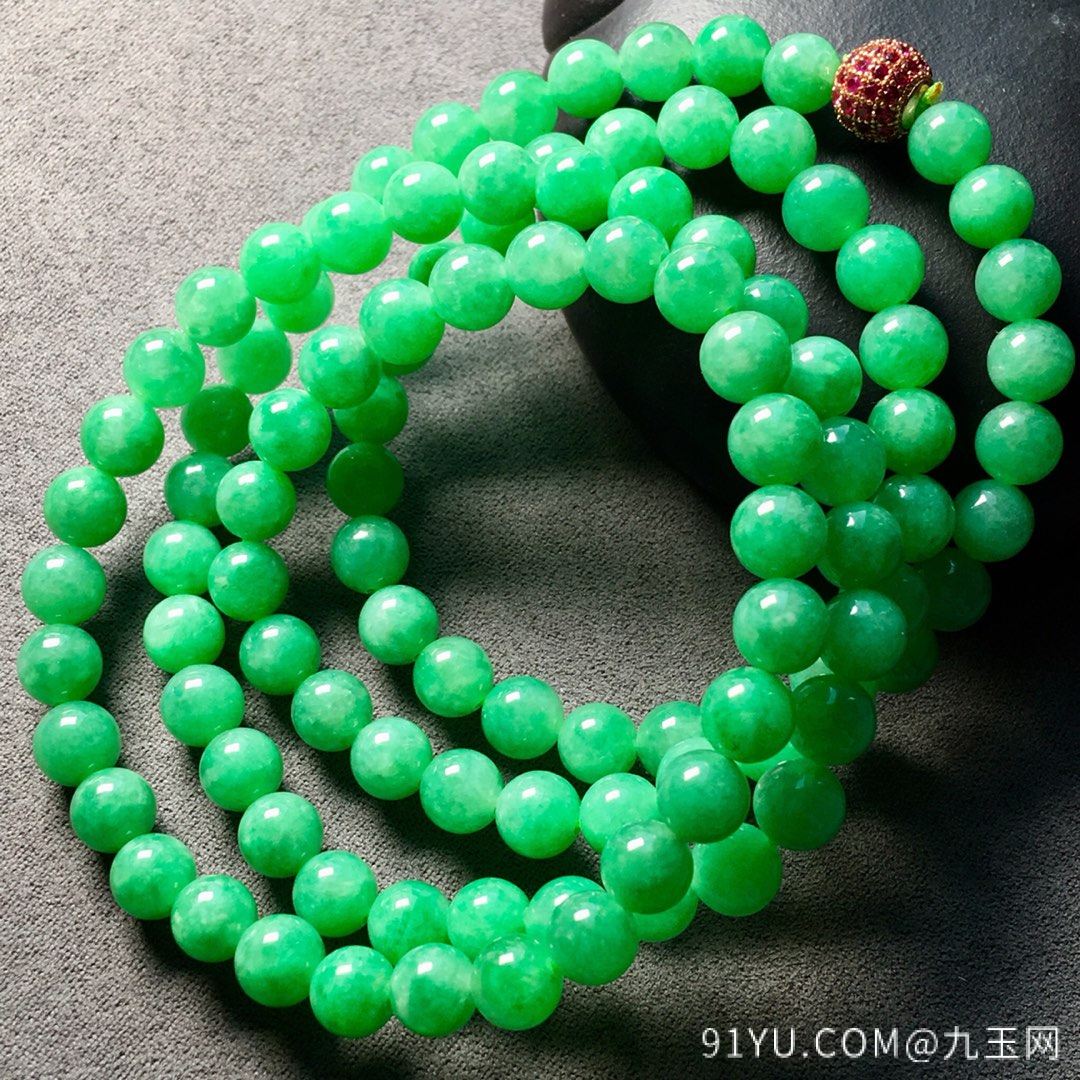 冰种阳绿大珠珠珠链手链两用，珠圆玉润，超级大气，裸石：6.7mm。颗