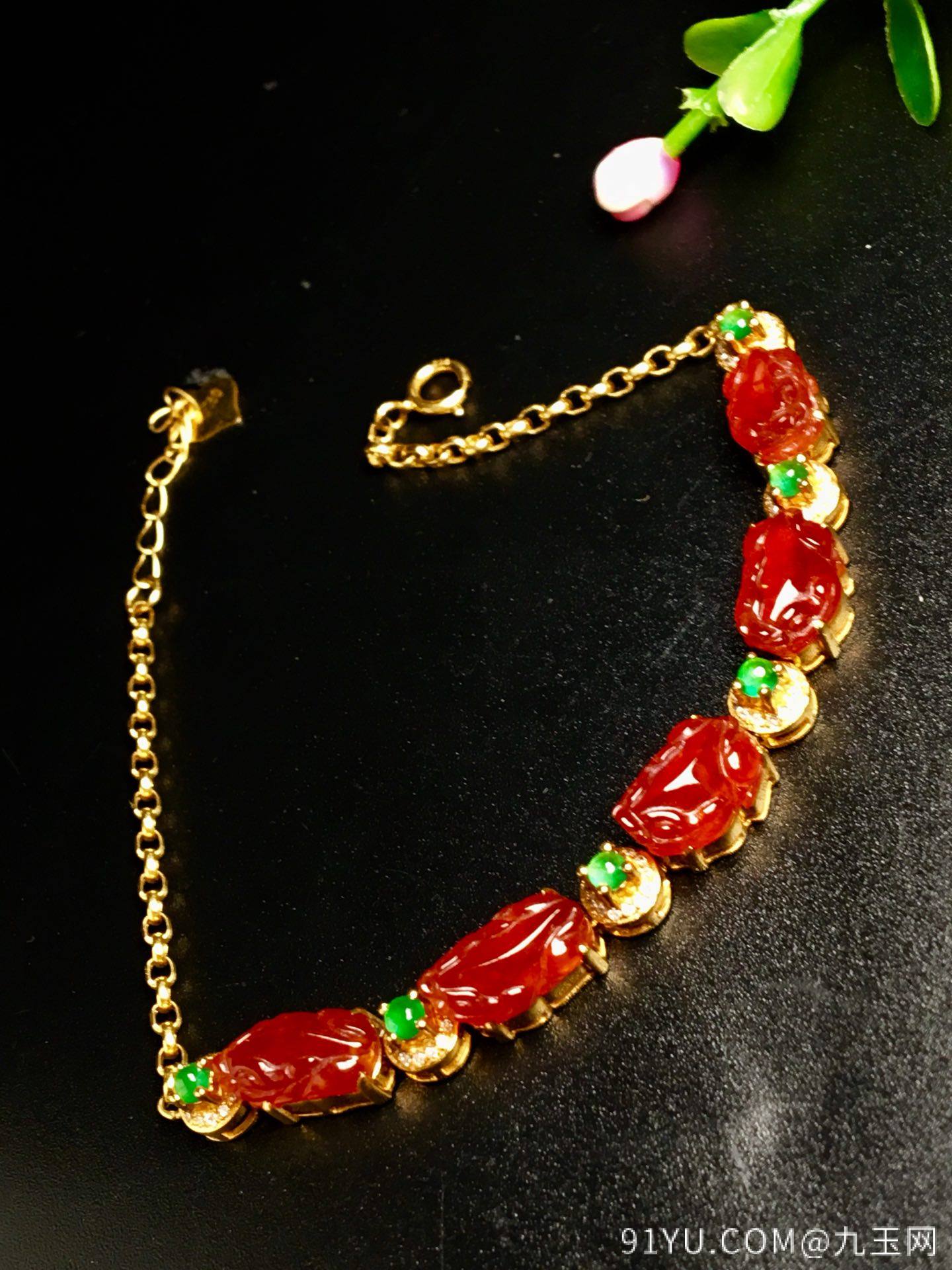 红翡貔貅手链，裸石一共5颗尺寸9.5-6.5-4，特惠价����