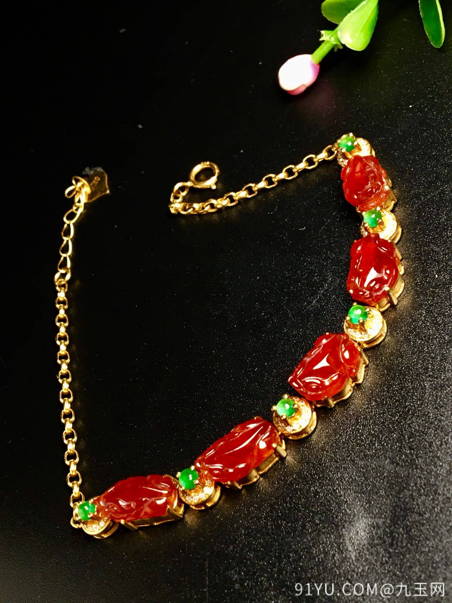 红翡貔貅手链，裸石一共5颗尺寸9.5-6.5-4，特惠价����
