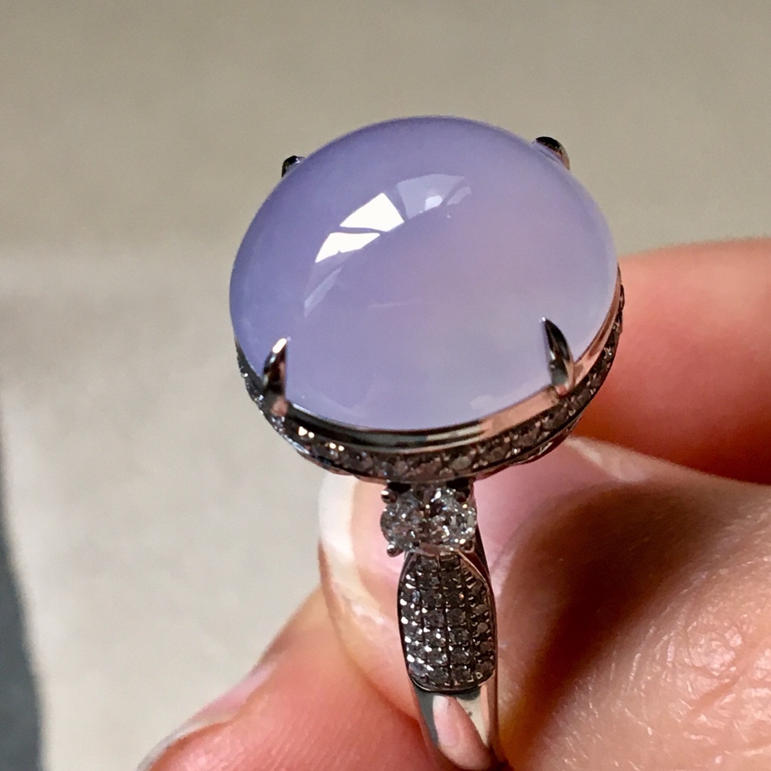 冰种紫罗兰戒指。完美。水头足。裸石尺寸14.5/6.6