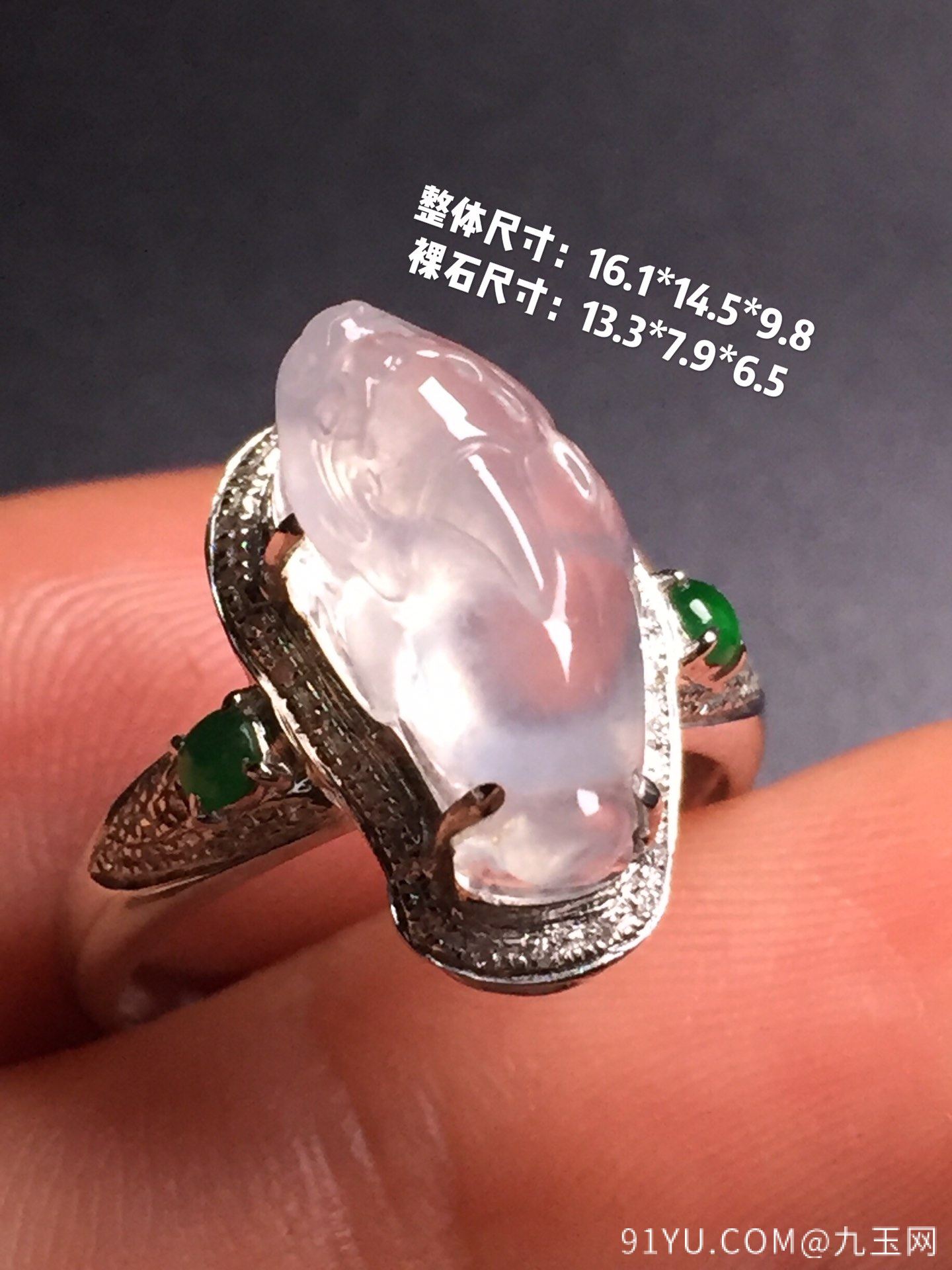 高冰貔貅戒指，18k真金真钻镶嵌，完美，种水超好，玉质细腻。[愉快][愉快
