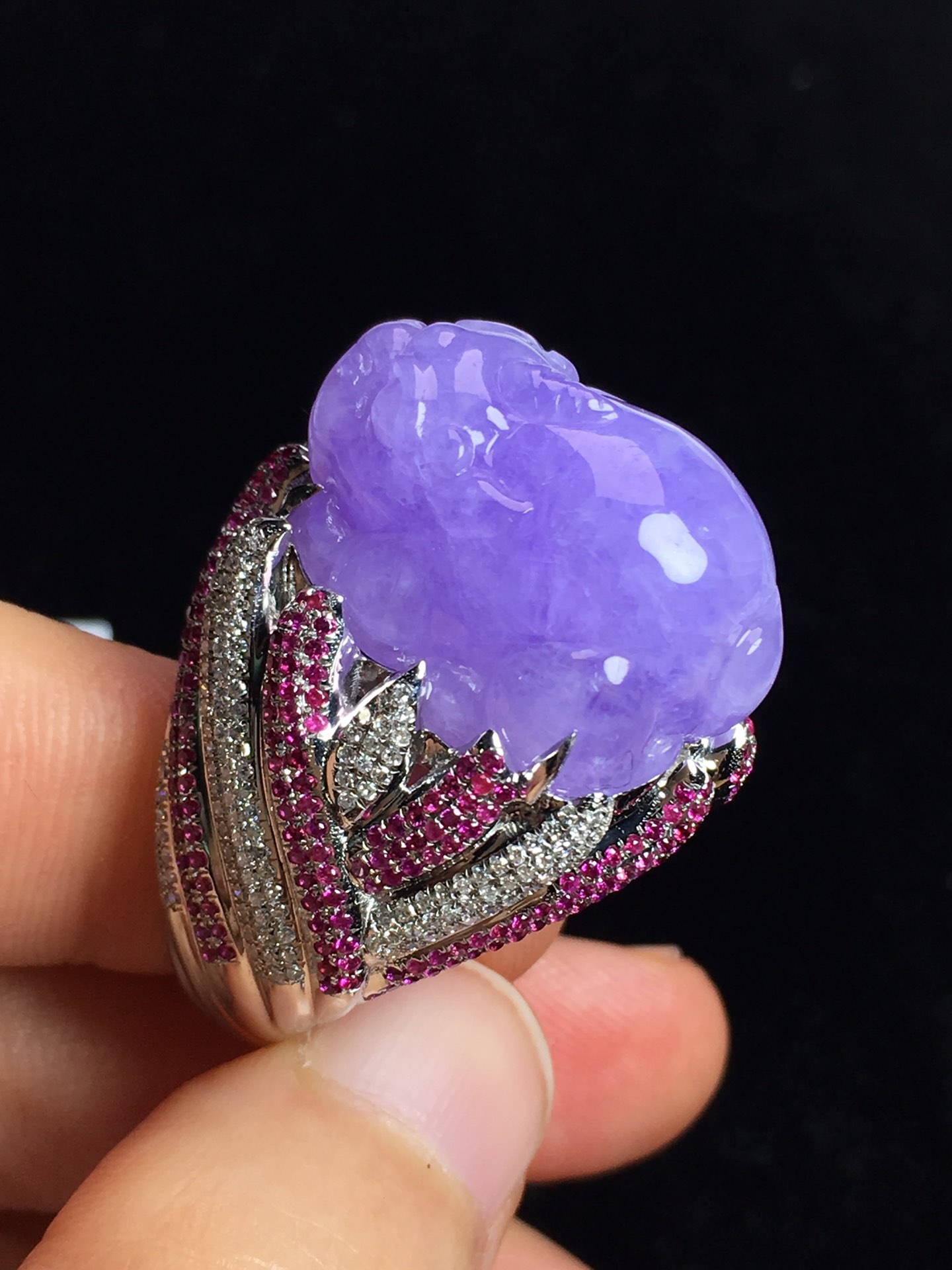 冰紫貔貅戒指，裸石尺寸:21.1/16.5/8.9