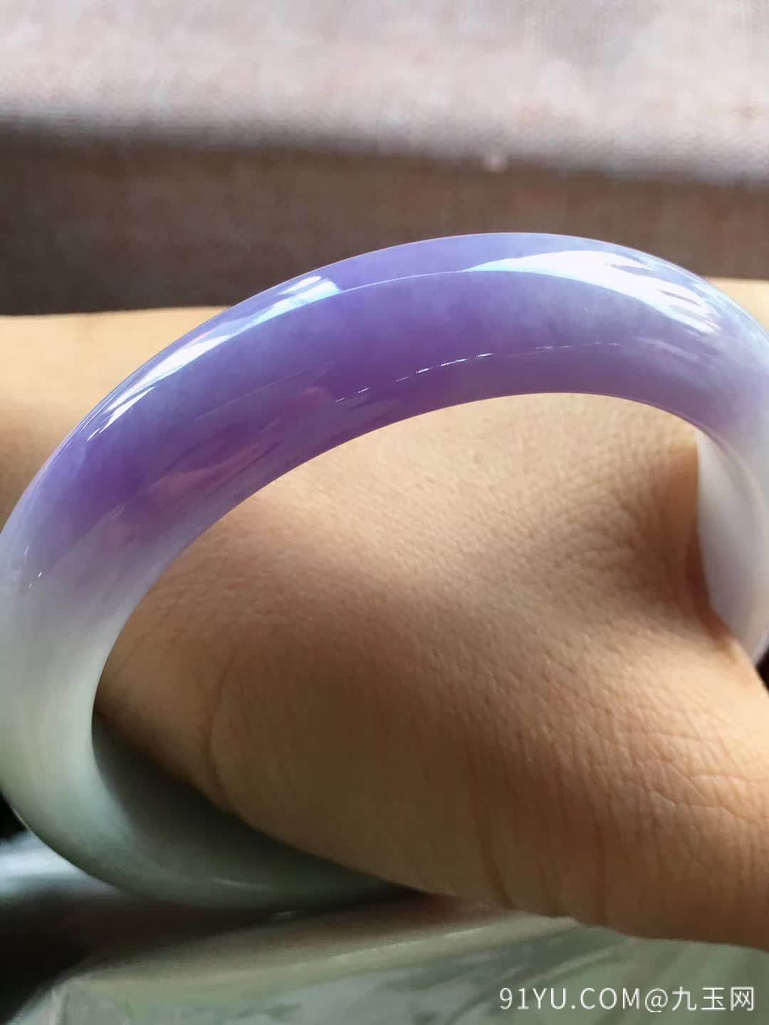 紫罗兰正圈翡翠手镯，完美，种老色艳，尺寸58/12.5/8.2mm