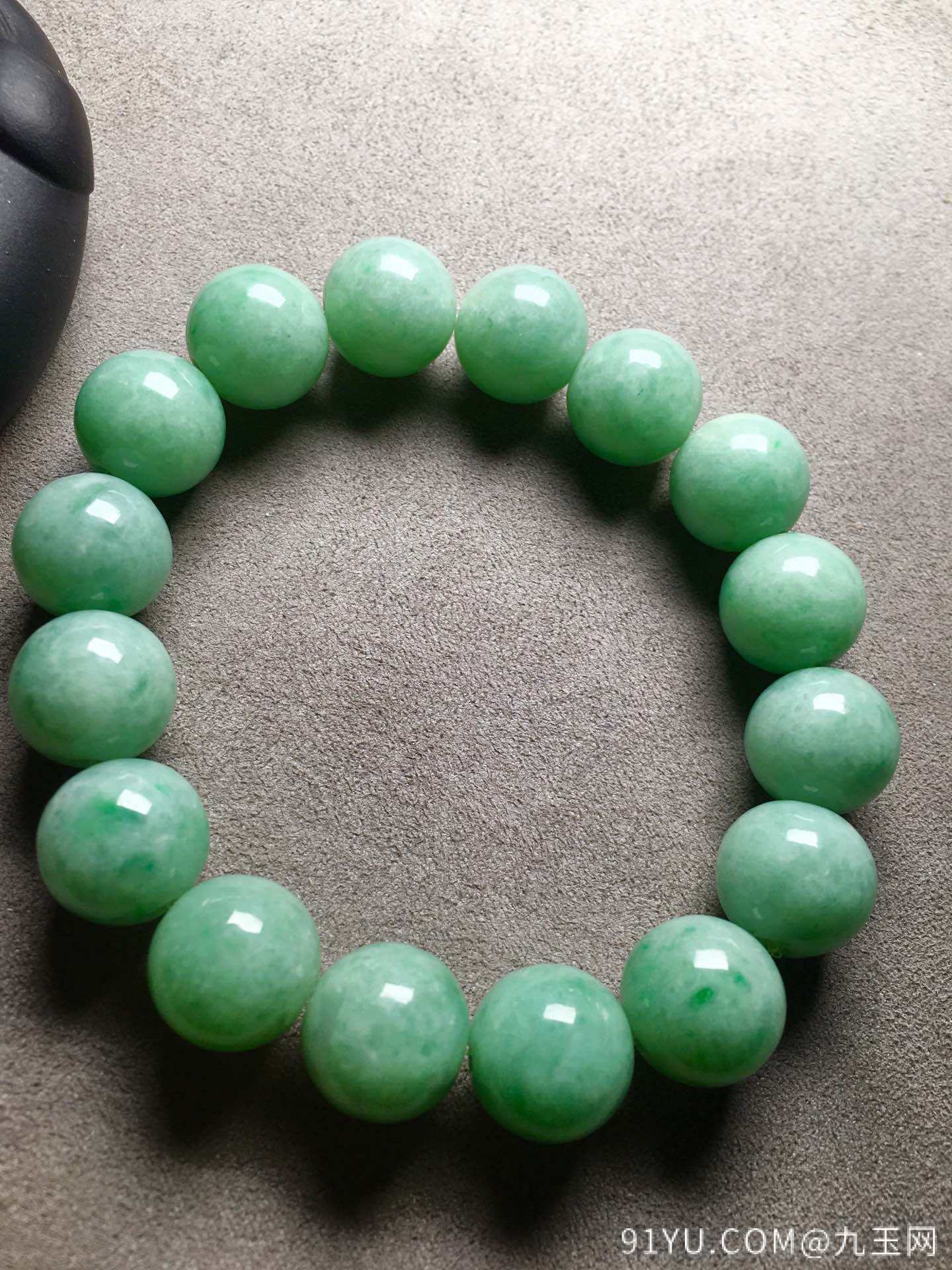 阳绿珠子手链，玉质细腻裸石：14