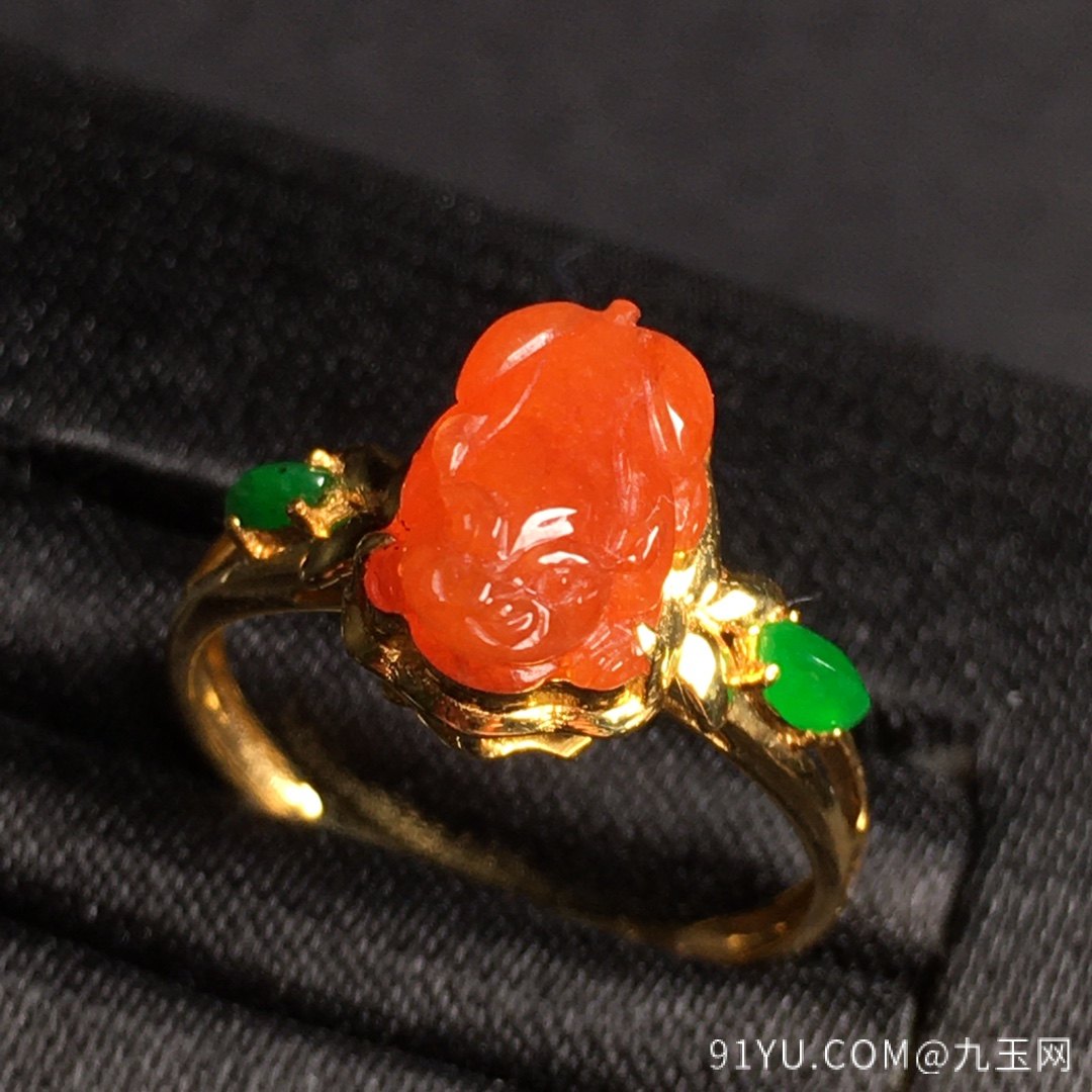 红翡貔貅戒指。招财进宝，玉质细腻，完美����