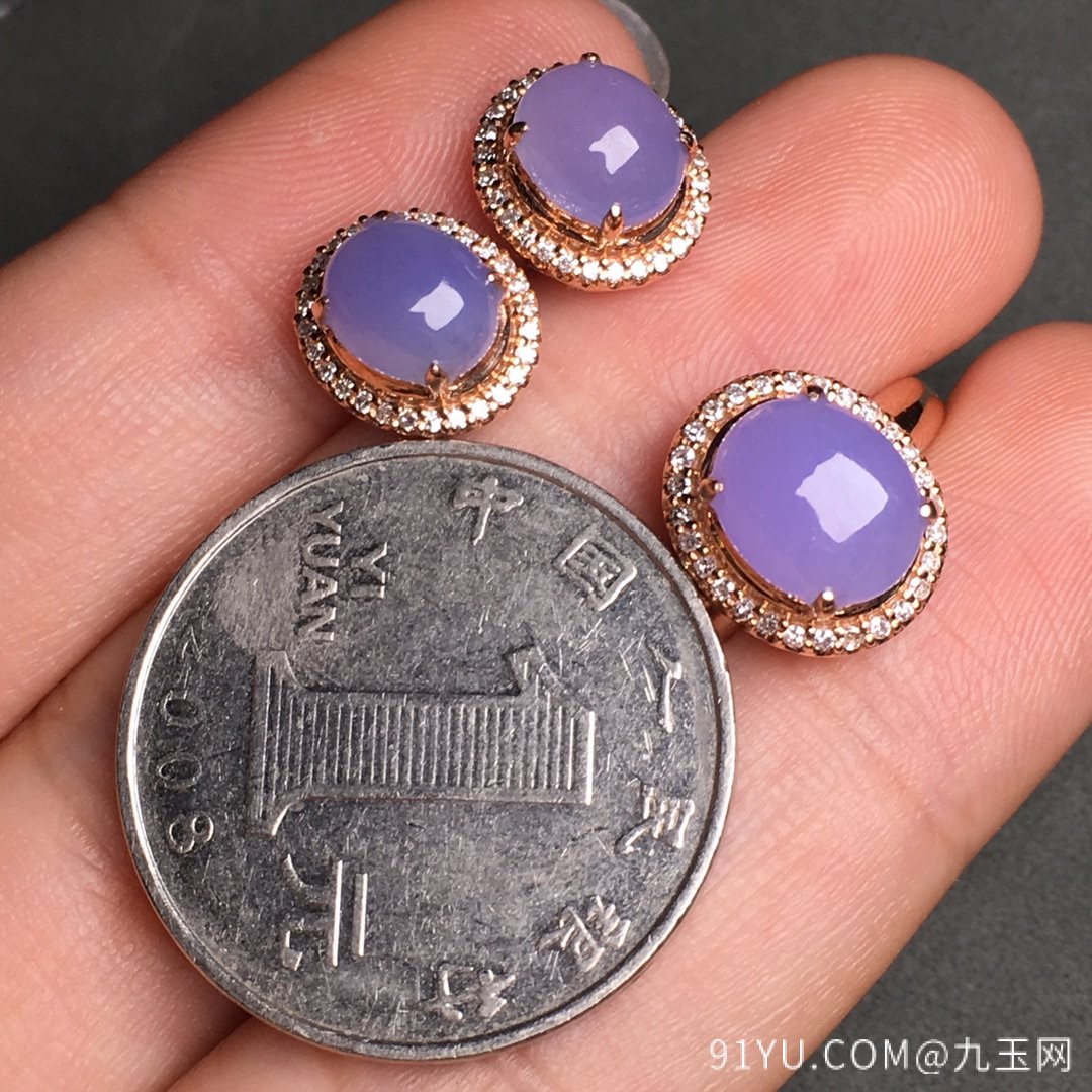 冰粉紫戒指➕耳钉粉嫩甜美，玉质细腻，完美