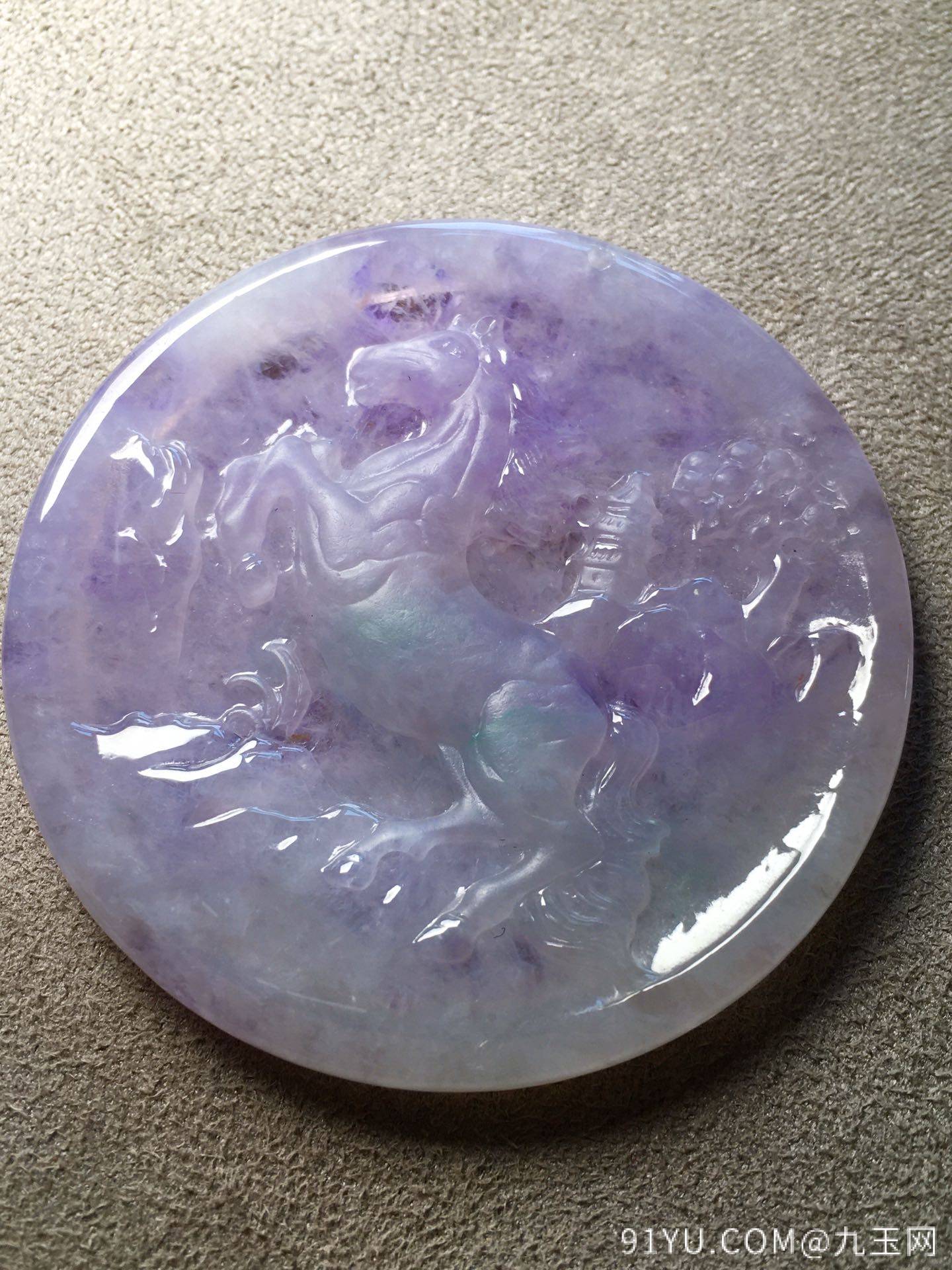 价❤紫罗兰马平安牌，玉质细腻，冰透裸石：54-5.2
