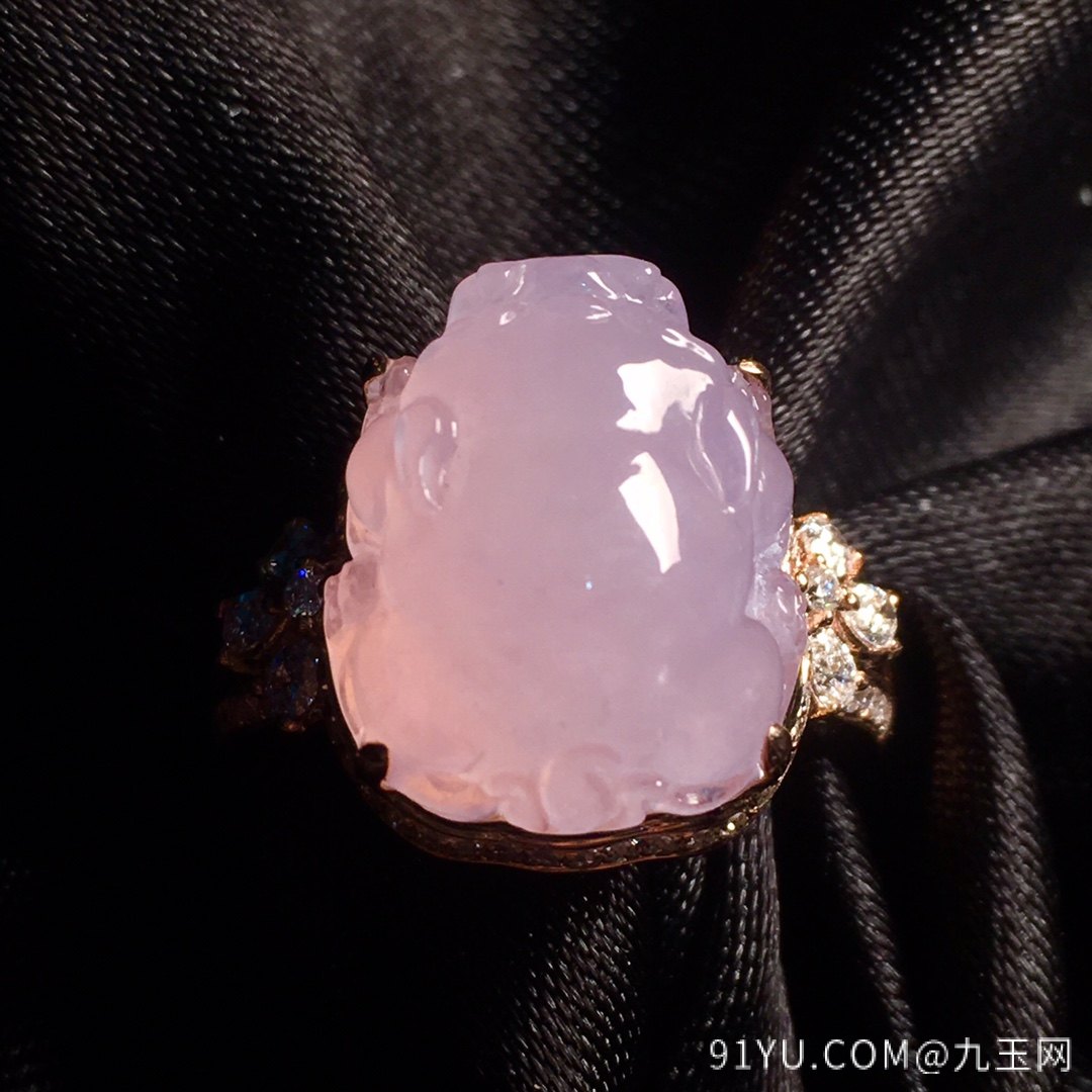 价 【冰紫罗兰，貔貅】色泽浓郁，玉质细腻，冰紫冰透，完美无暇，18k金奢华钻石镶嵌