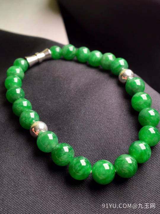 绿珠珠手串，玉：7.5~7mm