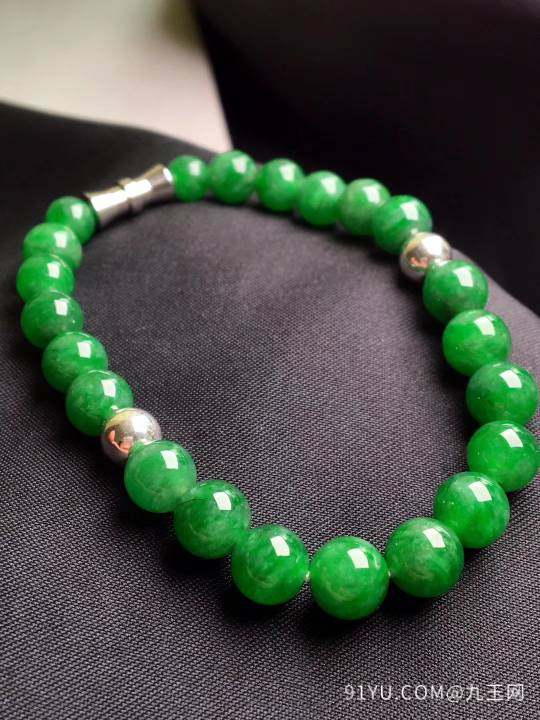 绿珠珠手串，玉：7.5~7mm