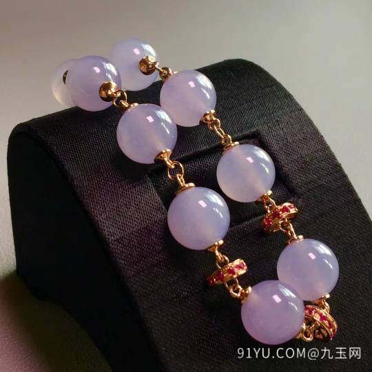 冰紫手​链、完​美通透​、镶嵌‌时‌尚、18k金伴财‌宝、珠‌子尺寸‌：10.5。颗粒‎：9、29999